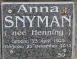 SNYMAN Anna nee HENNING 1925-2015