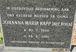 KAPP Johanna Maria nee ROUX 1906-1991