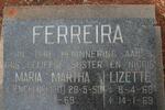 FERREIRA Maria Martha nee ENGELBRECHT 1950-1969 :: FERREIRA Lizette 1968-1969