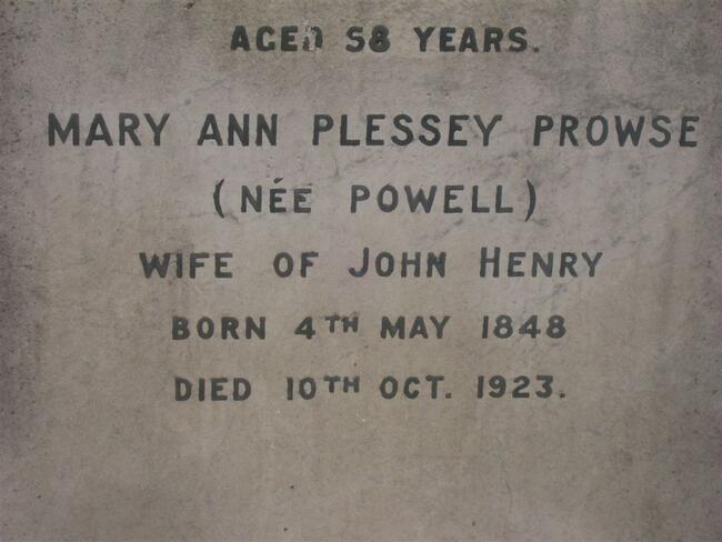 PROWSE Mary Ann Plessey nee POWELL 1848-1923