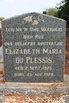 PLESSIS Elizabeth Maria, du 1925-1928