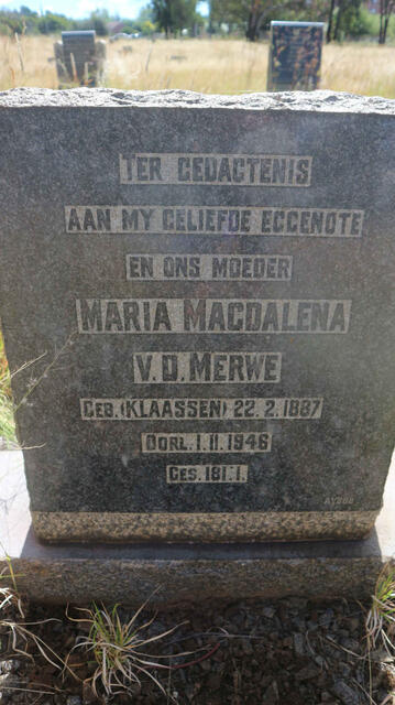 MERWE Maria Magdalena, v.d. nee KLAASSEN 1887-1946