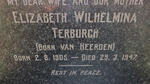 TERBURGH Elizabeth Wilhelmina nee VAN HEERDEN 1905-1947