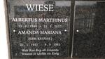 WIESE Albertus Marthinus 1946-2017 & Amanda Mariana KRUGER 1951-1993