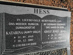 HESS Adolf Josef 1931-2013 & Katarina 1915-2001