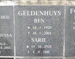 GELDENHUYS Ben 1920-2004 & Sarie 1920-2010