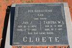 CLOETE Jan J. 1872-1952 &  Tabitha W.L. 1880-1971