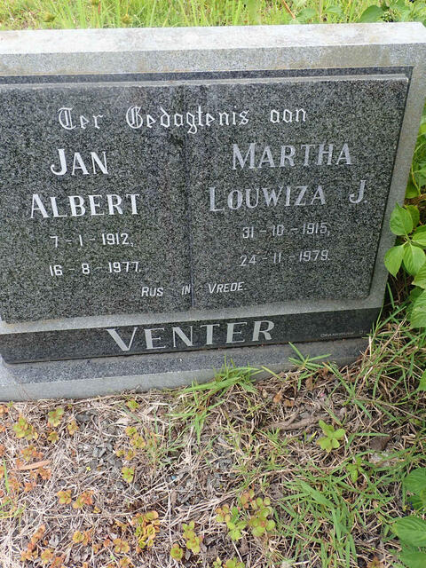 VENTER Jan Albert 1912-1977 & Martha Louwiza J. 1915-1979