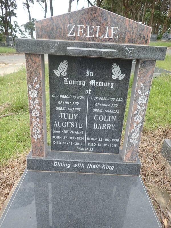 ZEELIE Colin Barry 1936-2015 & Judy Auguste KRETZMANN 1934-2015