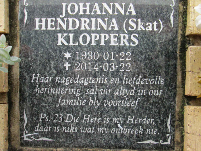 KLOPPERS Johanna Hendrina 1930-2014