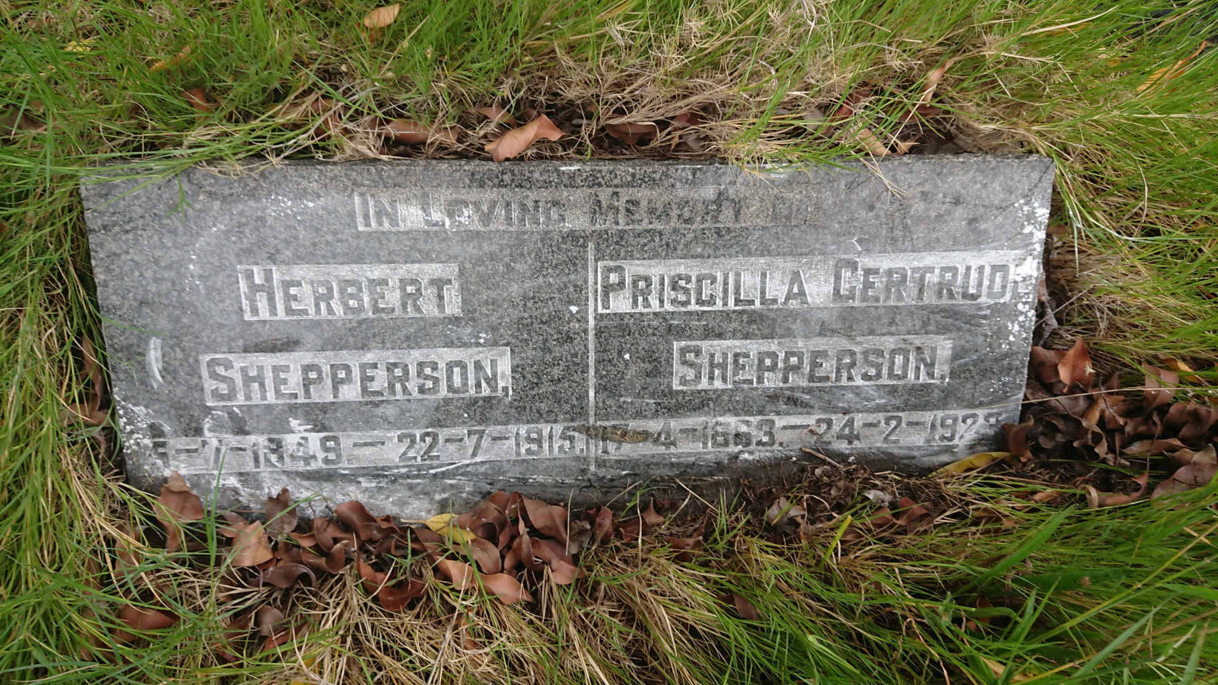 SHEPPERSON Herbert 1849-1915 & Priscilla Gertrude 1863-1923