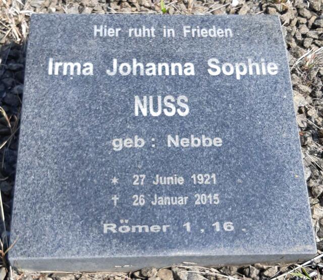 NUSS Irma Johanna Sophie nee NEBBE 1921-2015