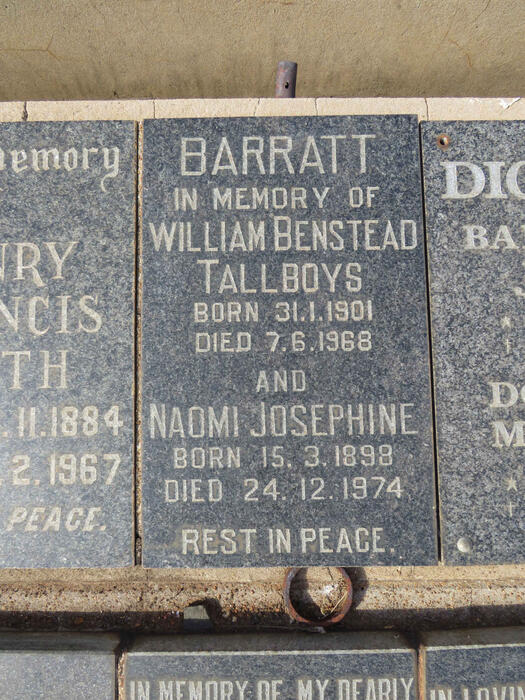 BARRATT William Benstead Tallboys 1901-1968 & Naomi Josephine 1898-1974