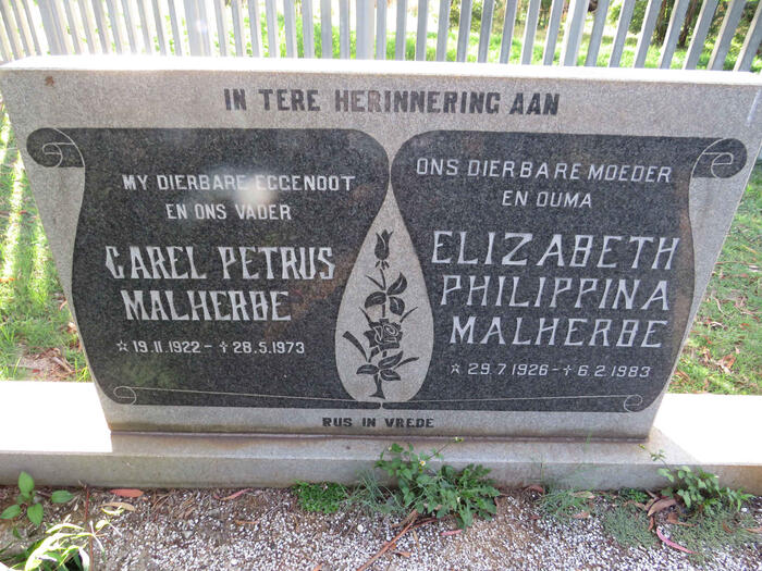 MALHERBE Carel Petrus 1922-1973 & Elizabeth Philippina 1926-1983