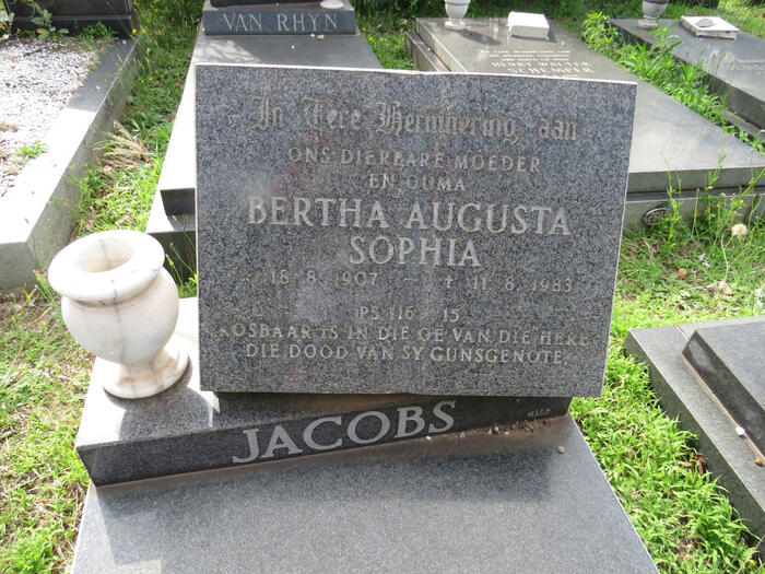 JACOBS Bertha Augusta Sophia 1907-1983