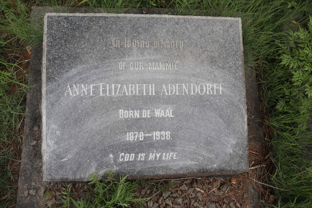 ADENDORFF Anne Elizabeth nee DE WAAL 1870-1938