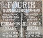 FOURIE Hermanus 1938-2019 & Elizabeth 1943-2022