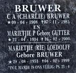 BRUWER C.A. 1908-1985 & Marietjie P. GUTTER 1914-2000:: LOEDOLFF Marietjie nee BRUWER 1951-1999