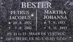 BESTER Petrus Jacobus 1932-2002 & Martha Johanna 1933-2017