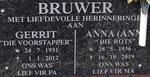 BRUWER Gerrit 1931-2012 & Anna 1936-2019
