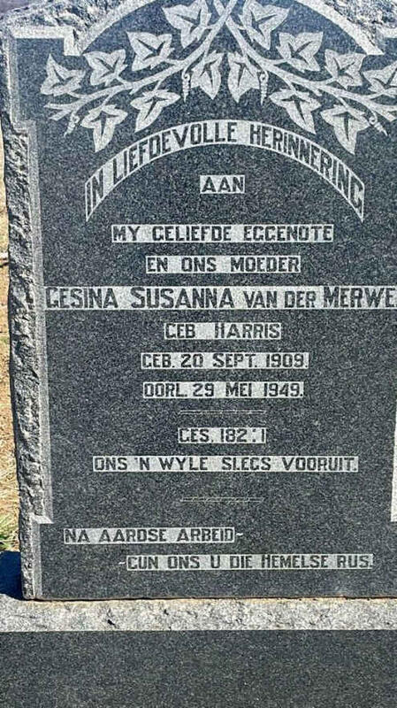 MERWE Gesina Susanna, van der nee HARRIS 1909-1949