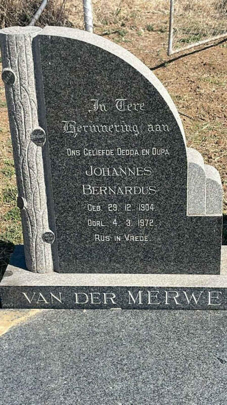 MERWE Johannes Bernardus, van der 1904-1972