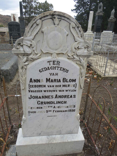BLOM Anna Maria formerly GRUNDLINGH nee VAN DER MERWE 18?9-1930