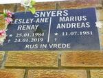 SNYERS Marius Andreas 1981- & Lesley-Ane Renay 1984-2019