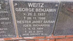 WEITZ George Benjamin 1931-1998 & Hester Janet Sarah RICHARDS 1934-2011