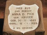 FICK Anna D. nee KRUGER 1863-1929