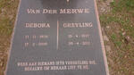 MERWE Greyling, van der 1927-2011 & Debora 1926-2010