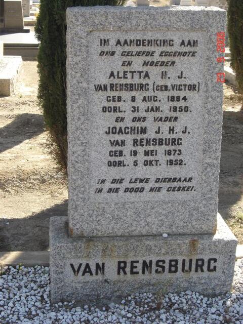 RENSBURG Joachim J.H.J., van 1873-1952 & Aletta Hendrina VICKTOR 1884-1950