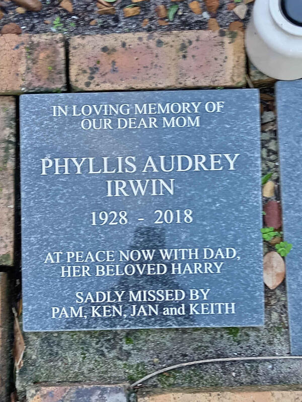 IRWIN Phyllis Audrey 1928-2018