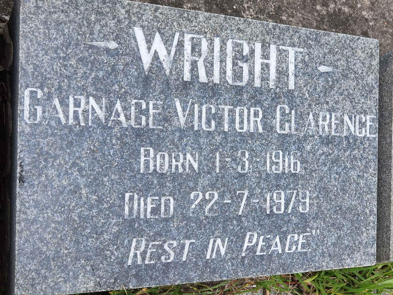 WRIGHT Garnage Victor Clarence 1916-1979