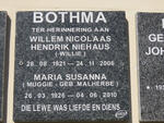 BOTHMA Willem Nicolaas Hendrik Niehaus 1921-2006 & Maria Susanna MALHERBE 1926-2010