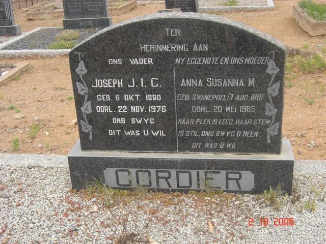CORDIER, Joseph J. I. C. 1880-1976 & Anna Susanna M. SWANEPOEL 1881-1965