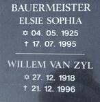 BAUERMEISTER Willem van Zyl 1918-1996 & Elsie Sophia 1925-1995