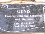 GENIS Frances Johanna Sebastina nee STAGMAN 1927-2002