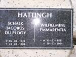 HATTINGH Schalk Jacobus du Plooy 1924-1988 & Wilhelmine Emmarentia 1931-2004