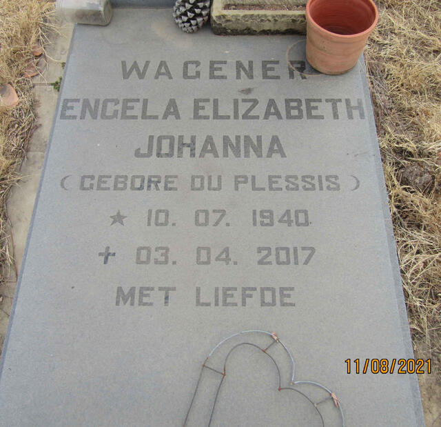 WAGENER Engela Elizabeth Johanna nee DU PLESSIS 1940-2017
