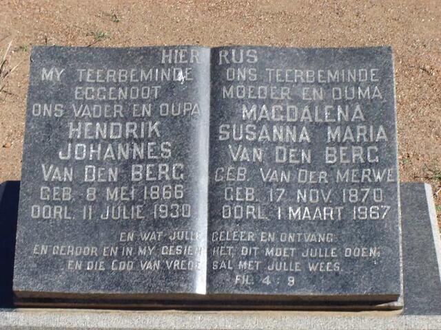 BERG Hendrik Johannes, van den 1866-1930 & Magdalena Susanna Maria nee VAN DER MERWE 1870-1967