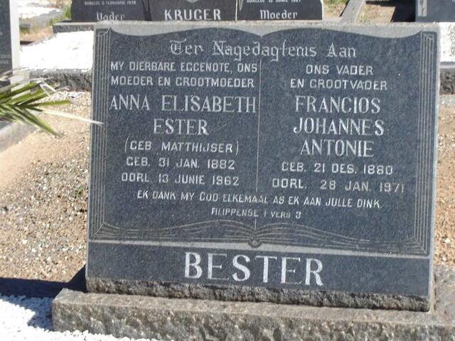 BESTER Francois Johanens Antonie 1880-1971 & Anna Elisabeth Ester MATTHIJSER 1882-1962
