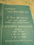 RENSBURG Catharina Magdalena Anna, Jansen van nee PRETORIUS 1879-1983