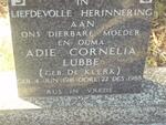 LUBBE Adie Cornelia nee DE KLERK 1916-1988