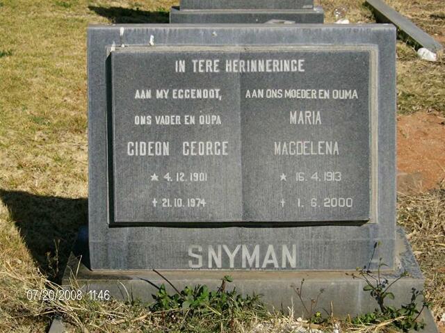 SNYMAN Gideon George 1901-1974 & Maria Magdelena 1913-2000