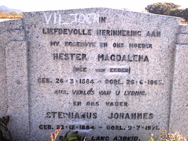 VILJOEN Stephanus Johannes 1884 -1971 & Hester Magdalena VAN EEDEN 1884-1965