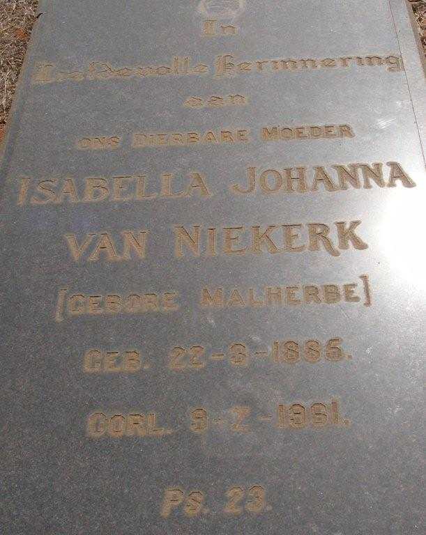 NIEKERK Isabella Johanna, van nee MALHERBE 1885-1961