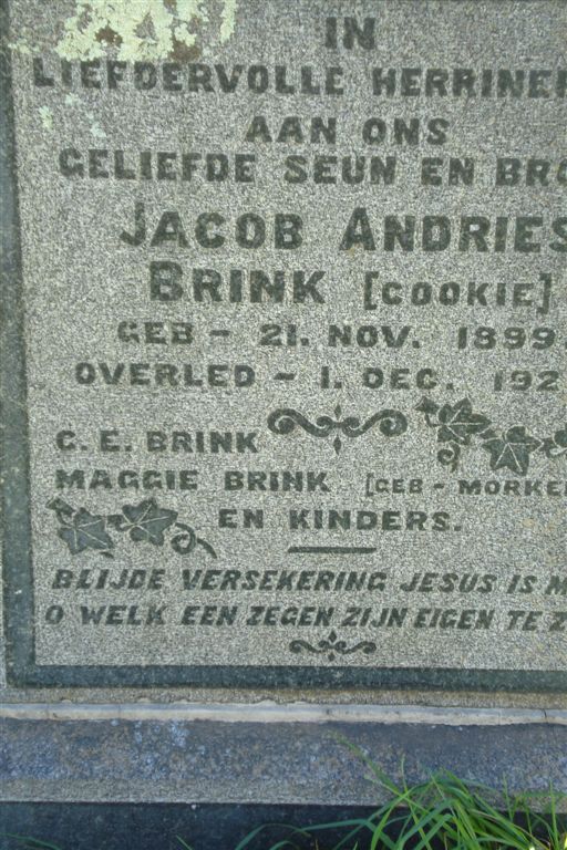 BRINK Jacob Andries 1899-1927