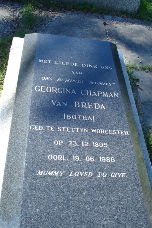 BREDA Georgina Chapman, van geb. BOTHA 1895-1986