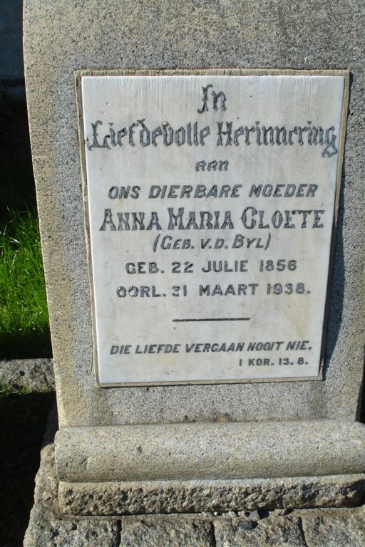 CLOETE Anna Maria geb v.d.BYL 1856-1938